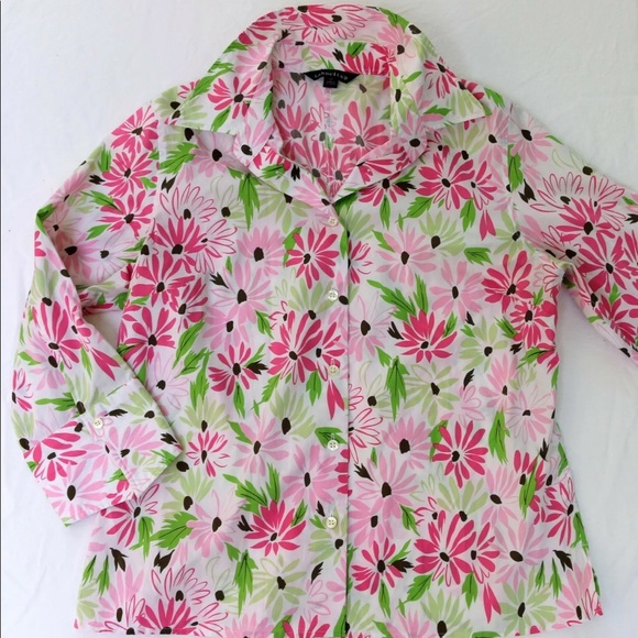 Lands’ End PRETTY Pink Floral Ultra Smooth Blouse